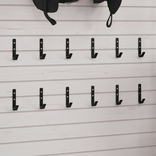 Ganci a Parete a Forma di J 12 pz Neri in Acciaio 172460