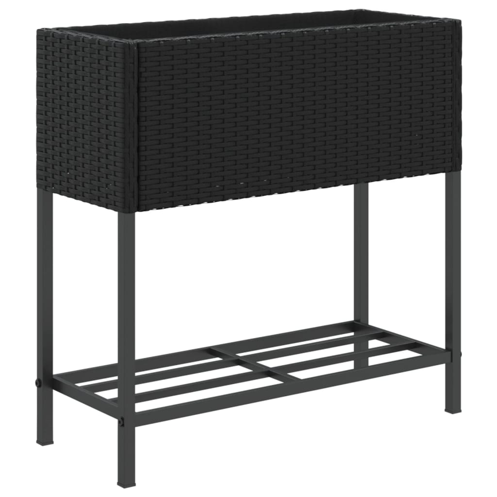 vidaXL Fioriera da Giardino con Ripiano Nera in Polyrattan