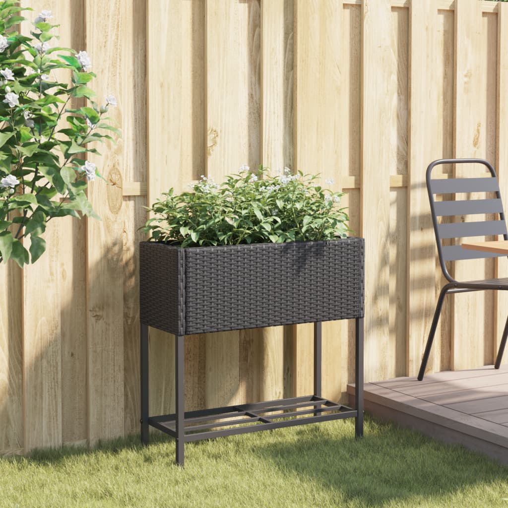 vidaXL Fioriera da Giardino con Ripiano Nera in Polyrattan