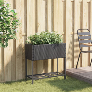 vidaXL Fioriera da Giardino con Ripiano Nera in Polyrattan