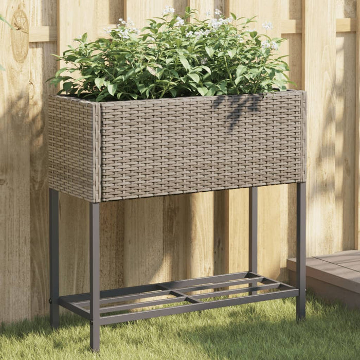 Fioriera da Giardino con Ripiano Grigia in Polyrattan 366389