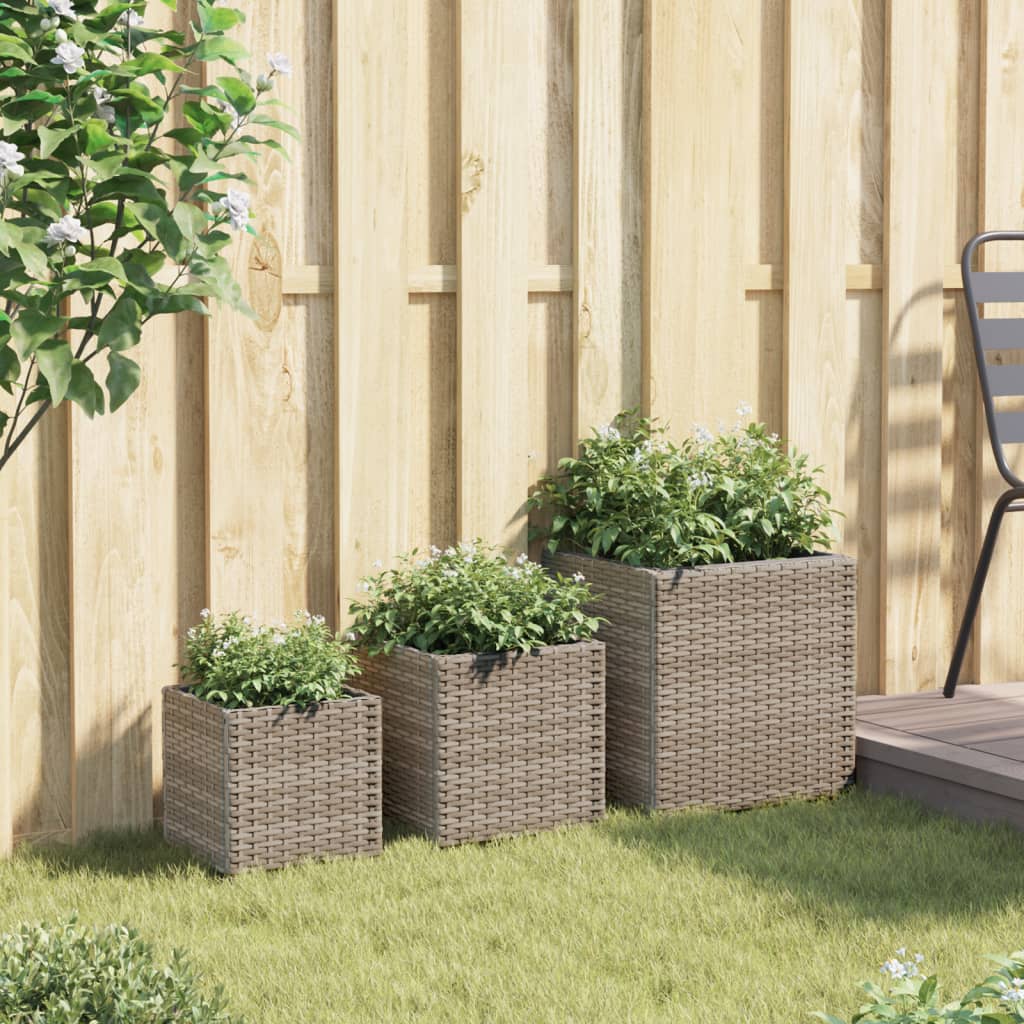vidaXL Fioriere da Giardino 3 pz Grigie in Polyrattan
