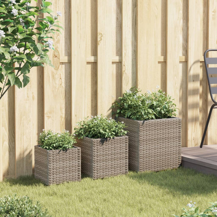 vidaXL Fioriere da Giardino 3 pz Grigie in Polyrattan