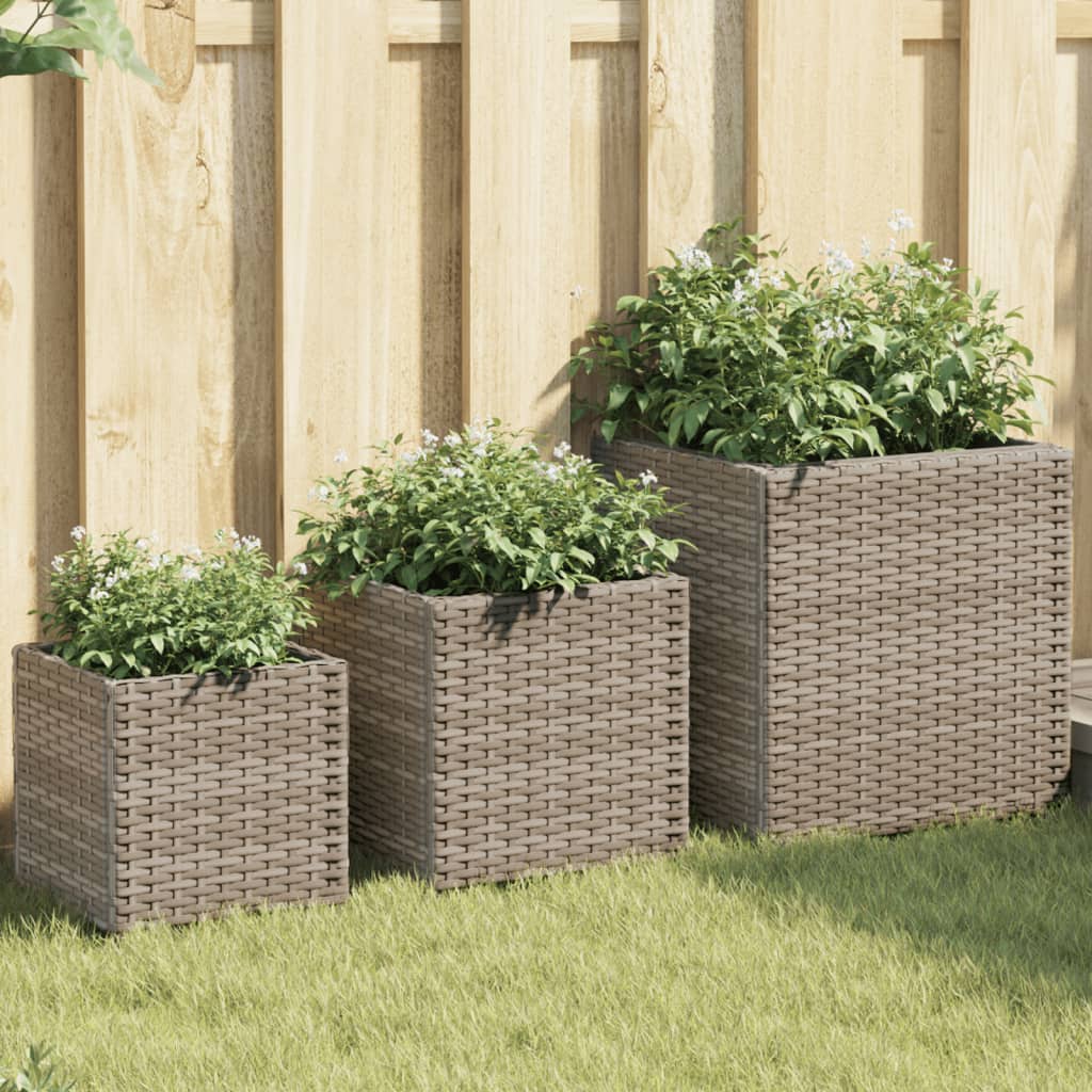 vidaXL Fioriere da Giardino 3 pz Grigie in Polyrattan