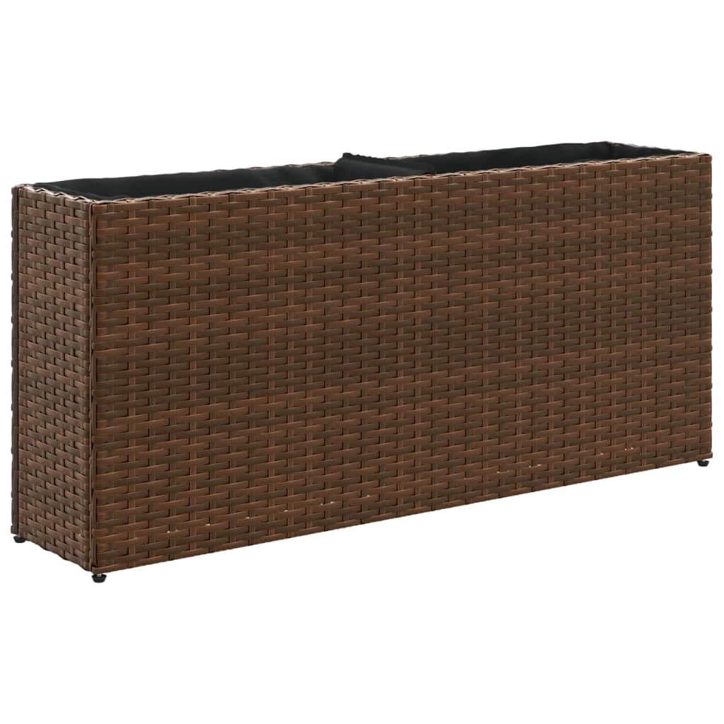 Fioriera con 2 Vasi Marrone 90x20x40 cm in Polyrattan