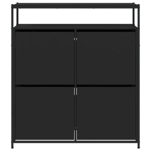 Scarpiera con 4 Cassetti Ribaltabili Nera 100x34x112 cm