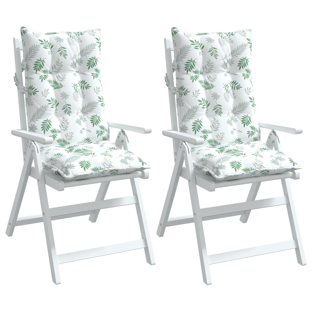 Cuscini Sedia Schienale Alto 2 pz Motivo Foglie Tessuto Oxford 377656