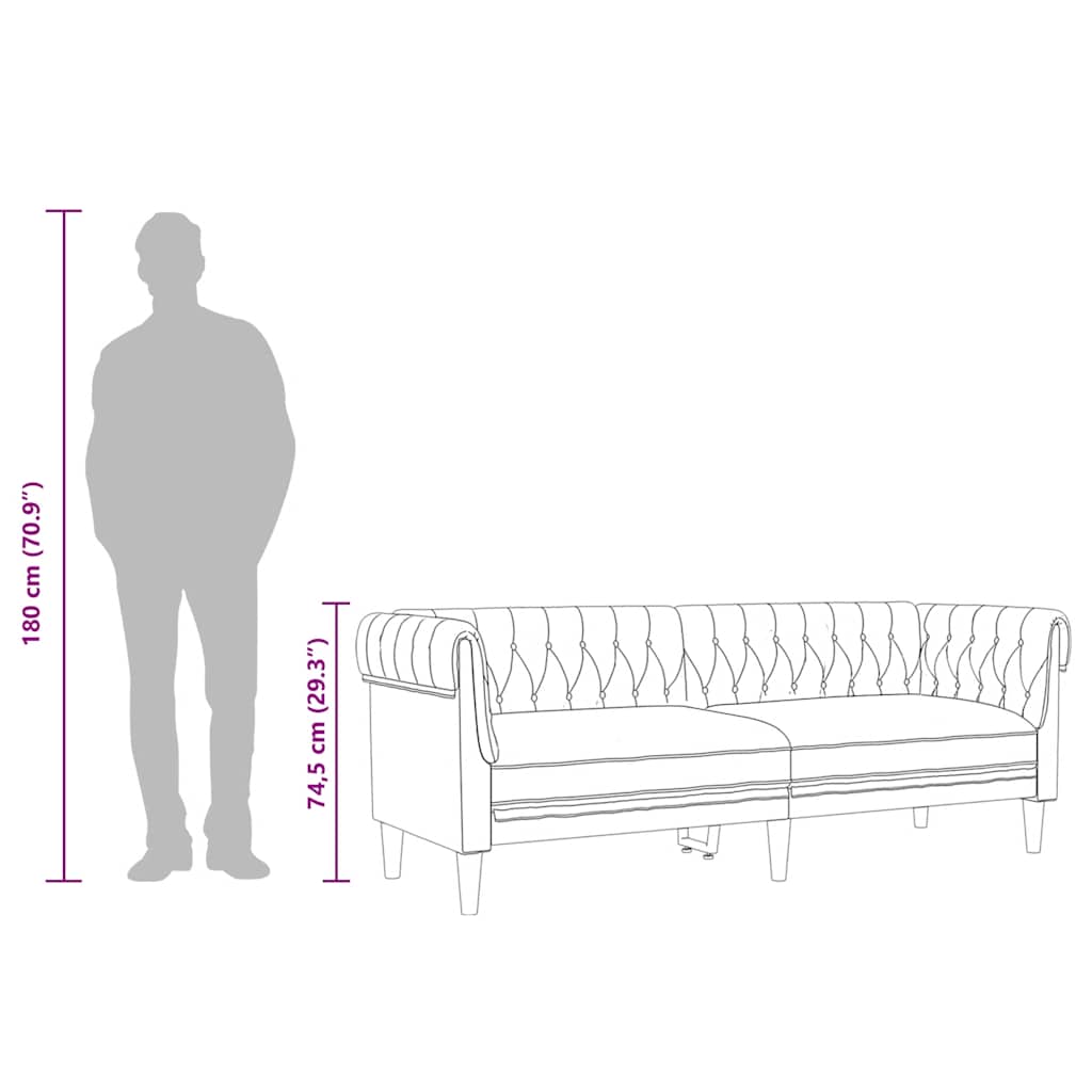 Divano Chesterfield a 3 Posti Nero in Tessuto 372558