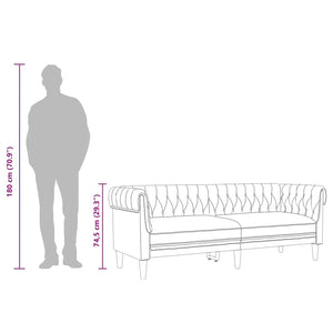 Divano Chesterfield a 3 Posti Marrone Scuro in Tessuto