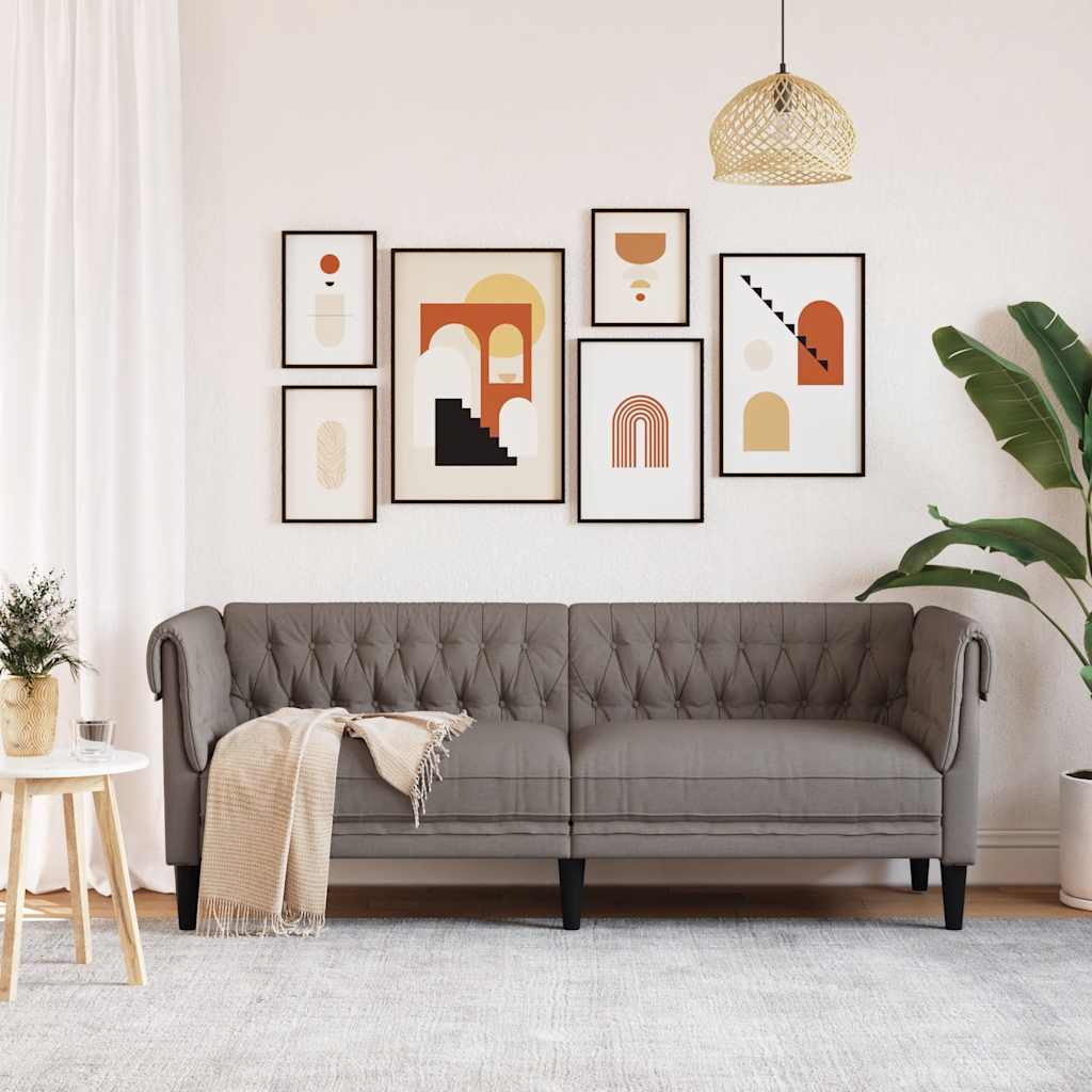 Divano Chesterfield a 3 Posti Tortora in Tessutocod mxl 91451