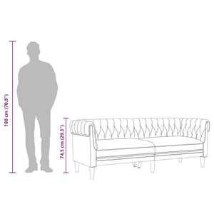 Divano Chesterfield a 3 Posti Tortora in Tessuto 372561