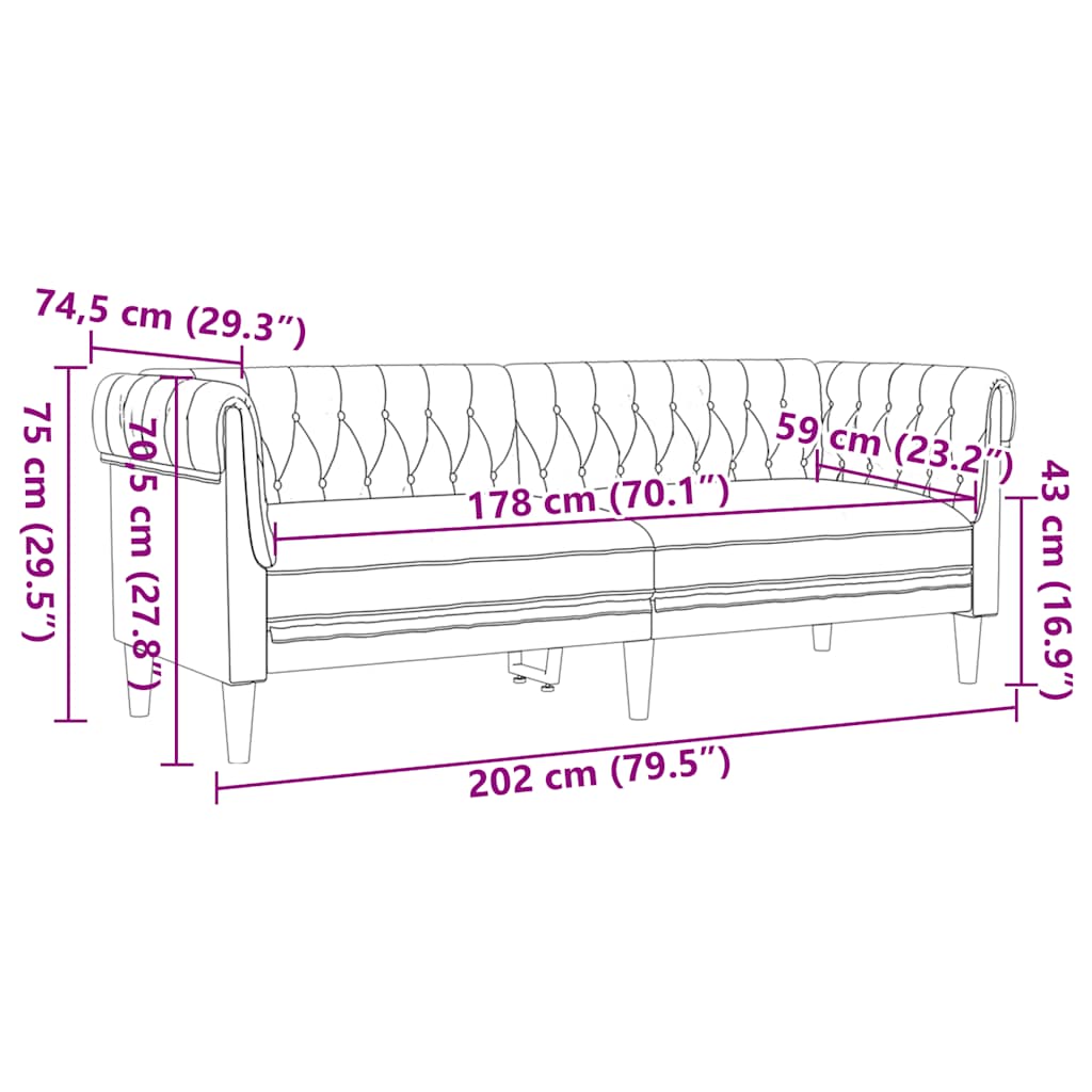 Divano Chesterfield a 3 Posti Marrone in Tessuto 372564