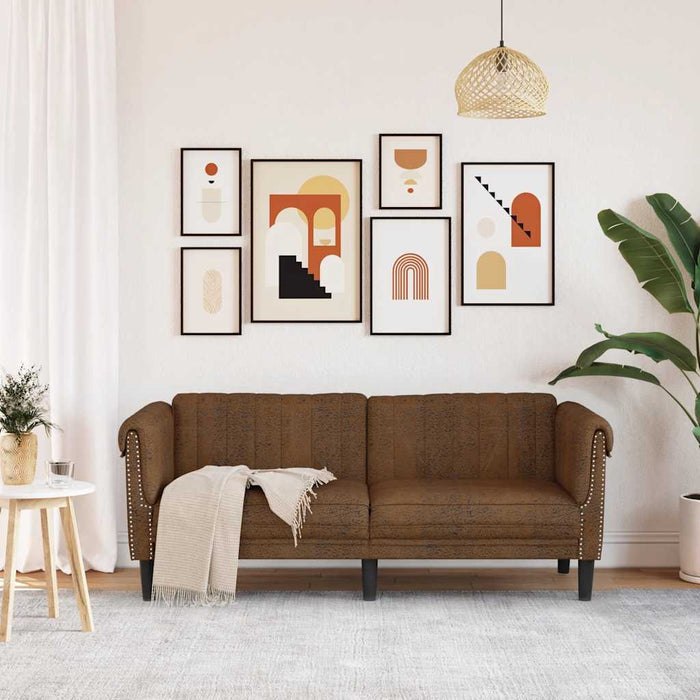 Divano a 2 Posti Marrone in Similpelle Scamosciata