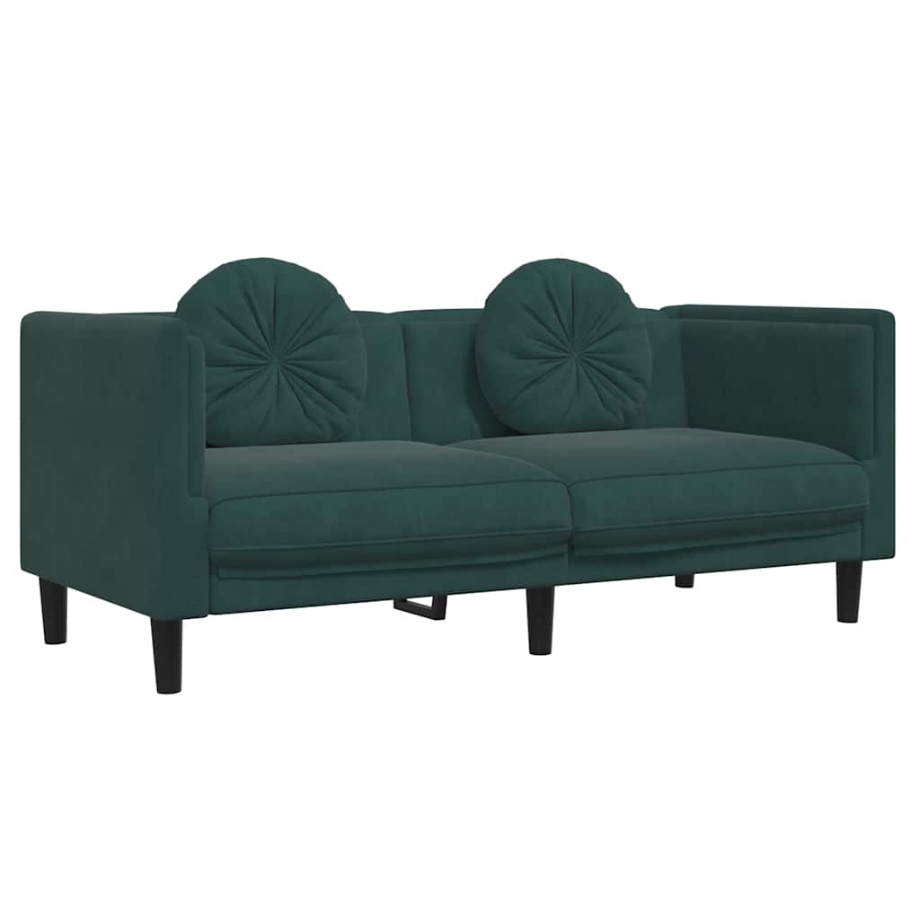 Divano a 2 Posti con Cuscini-Sofa 2 Posti con Cuscini Verde Scuro in Velluto