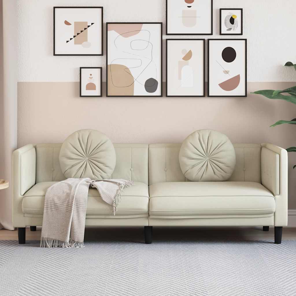 Divano a 3 Posti con Cuscini Crema in Velluto