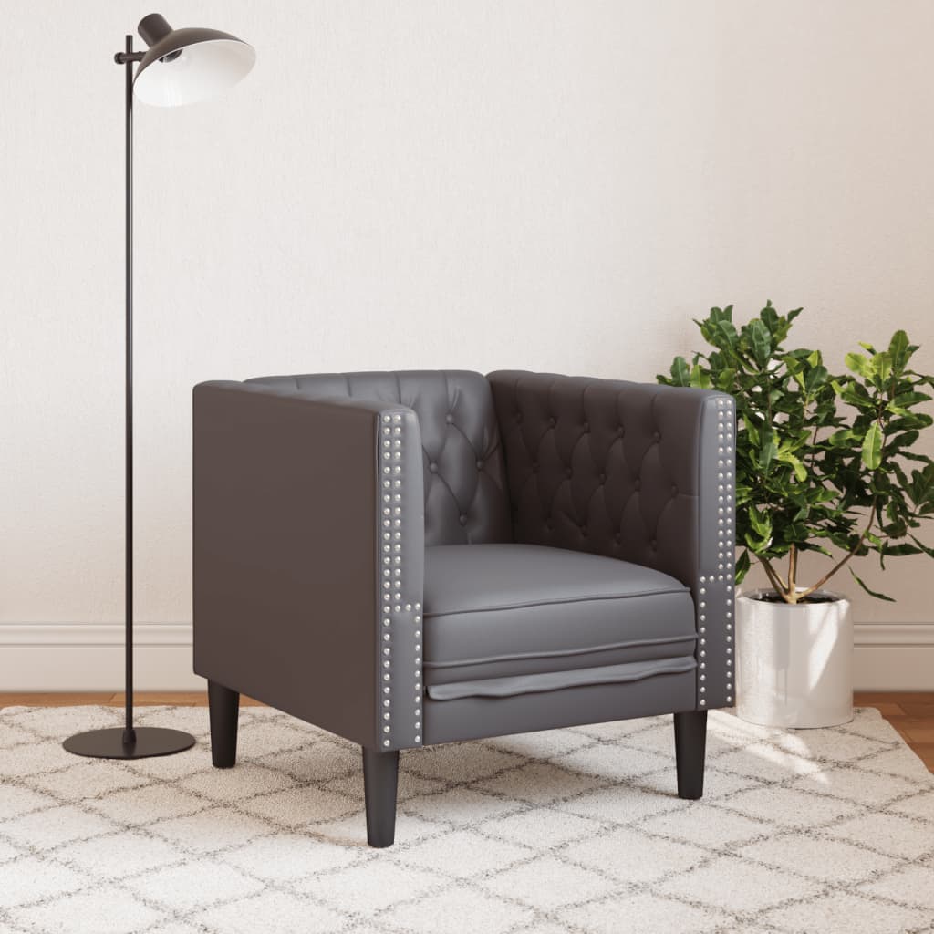 vidaXL Poltrona Chesterfield Grigia in Similpelle