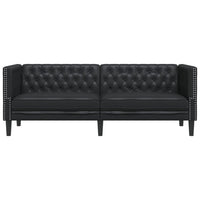 Divano Chesterfield a 3 Posti Nero in Similpelle