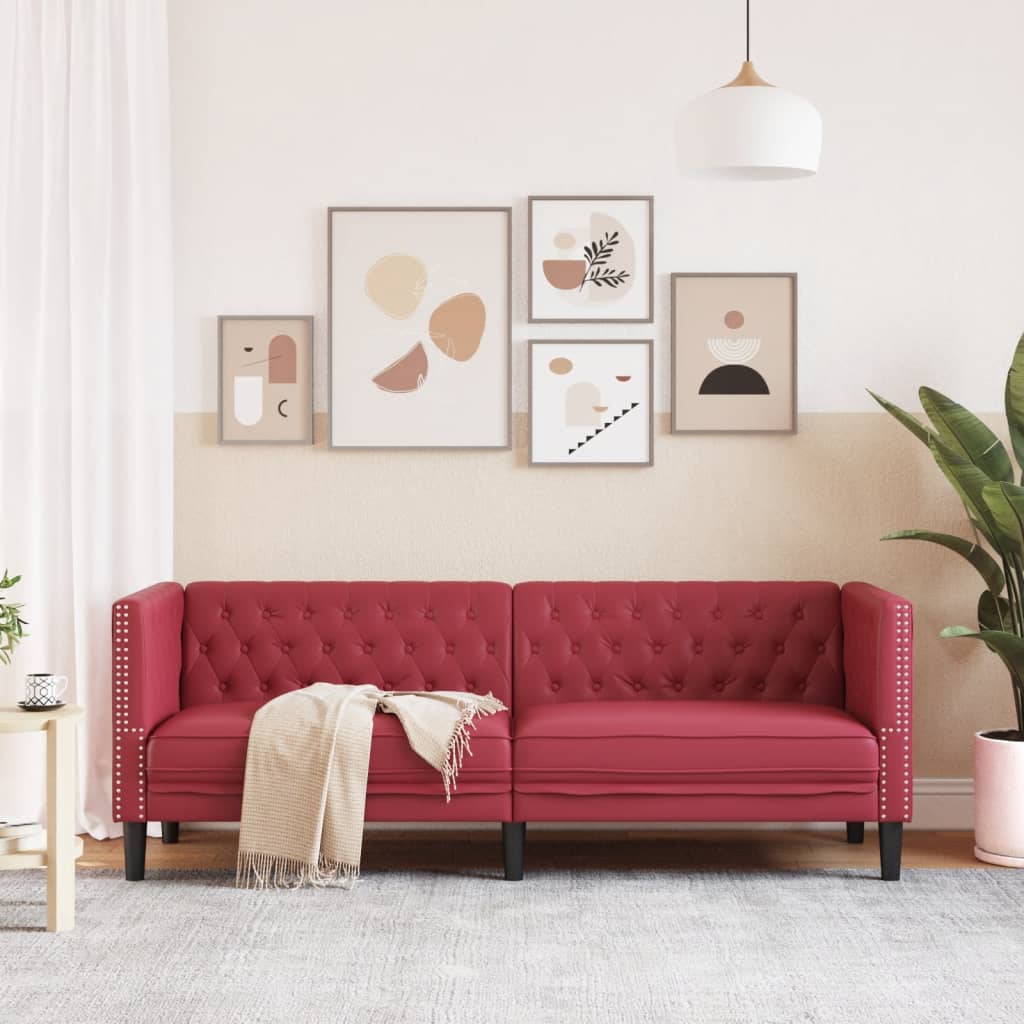 Poltrona Chesterfield a 3 Posti Rosso Vino in Similpelle 372670