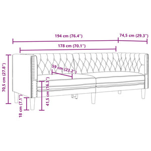 Poltrona Chesterfield a 3 Posti Rosso Vino in Similpelle 372670