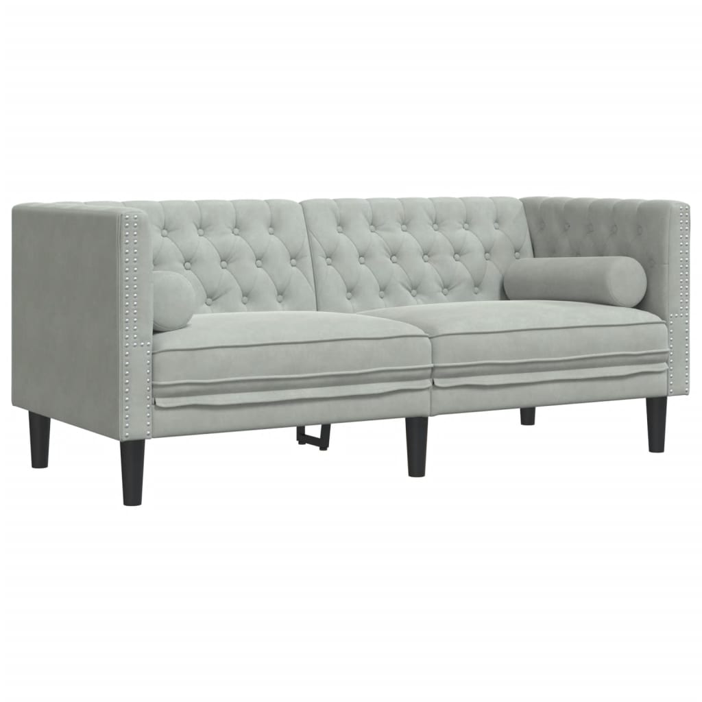 vidaXL Divano Chesterfield con Rinforzi 2 Posti Grigio Chiaro Velluto
