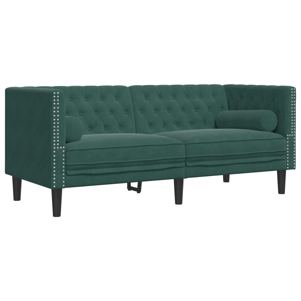 Divano Chesterfield con Rinforzi 2 Posti Verde Scuro in Velluto 372685