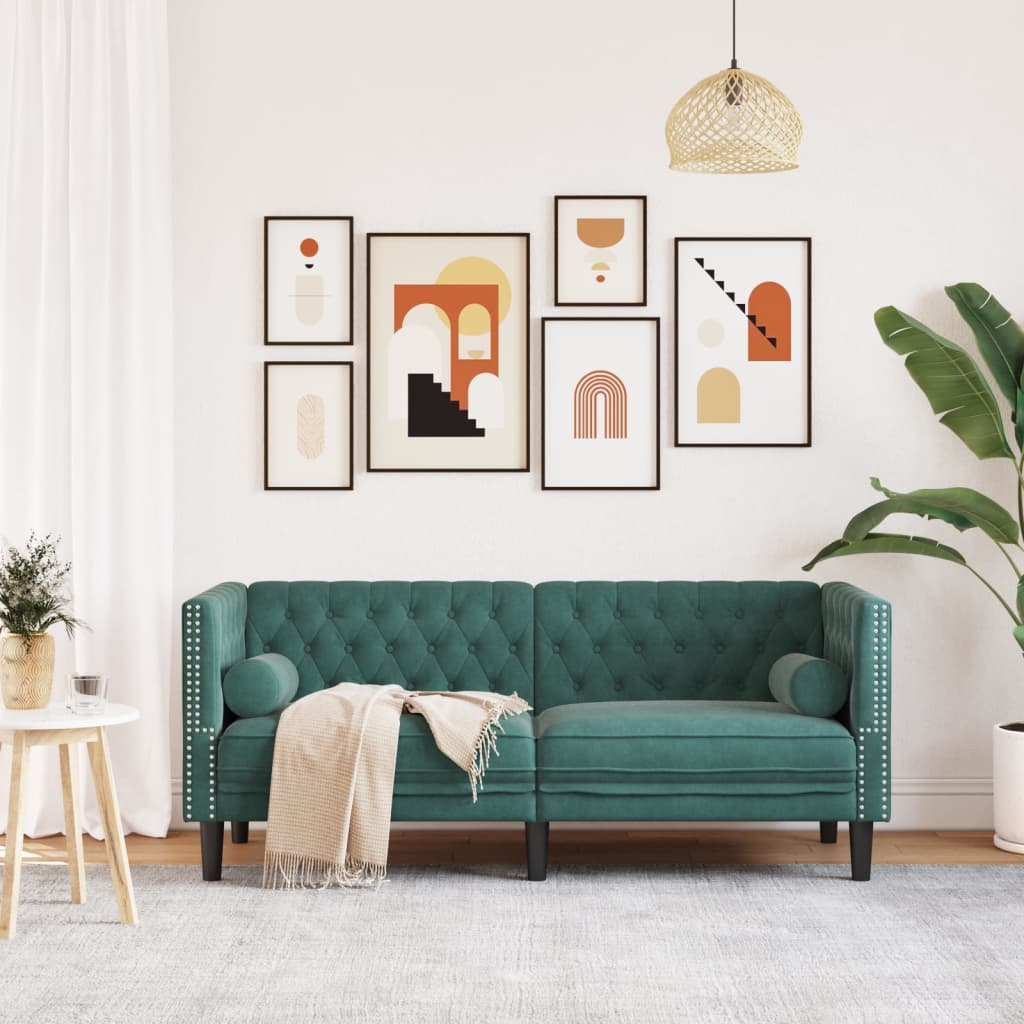 Divano Chesterfield con Rinforzi 2 Posti Verde Scuro in Velluto 372685