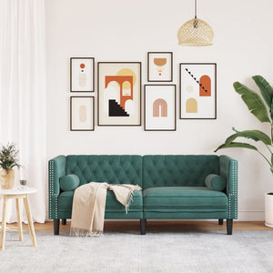 Divano Chesterfield con Rinforzi 2 Posti Verde Scuro in Velluto 372685