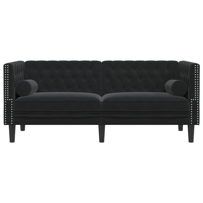 Divano Chesterfield con Rinforzi 2 Posti Nero in Velluto 372688