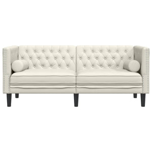 Divano Chesterfield con Rinforzi 2 Posti Crema in Velluto 372690