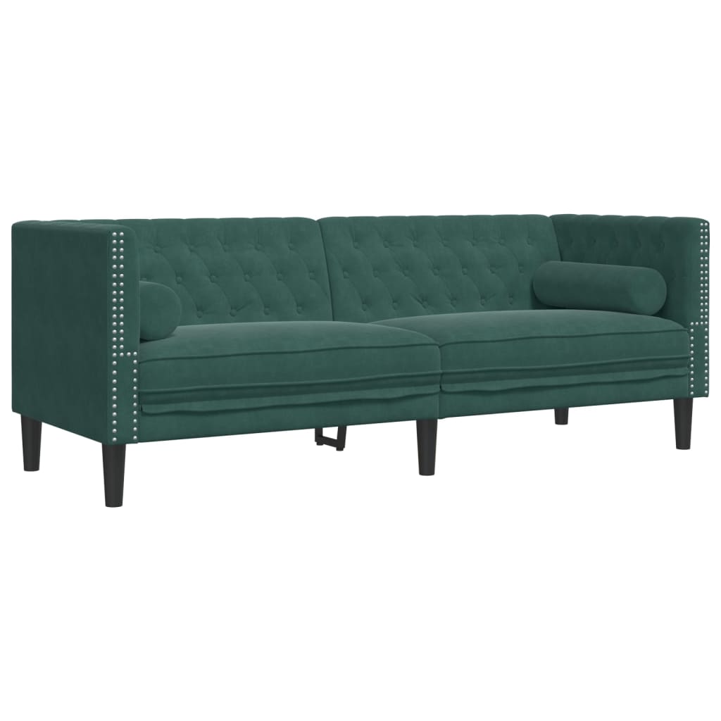 vidaXL Divano Chesterfield con Rinforzi 3 Posti Verde Scuro in Velluto