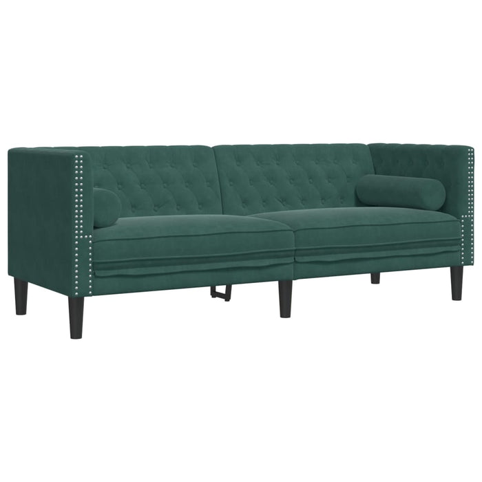vidaXL Divano Chesterfield con Rinforzi 3 Posti Verde Scuro in Velluto