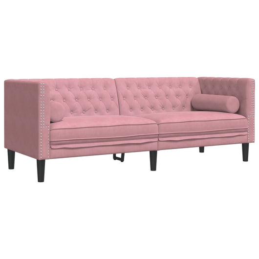 vidaXL Divano Chesterfield con Rinforzi a 3 Posti Rosa in Velluto