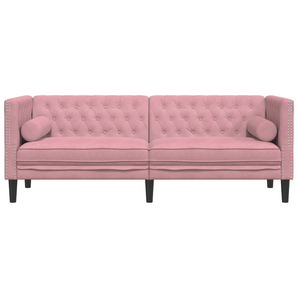 Divano Chesterfield con Rinforzi a 3 Posti Rosa in Velluto 372696