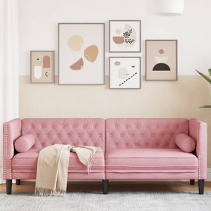 vidaXL Divano Chesterfield con Rinforzi a 3 Posti Rosa in Velluto