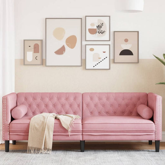 vidaXL Divano Chesterfield con Rinforzi a 3 Posti Rosa in Velluto