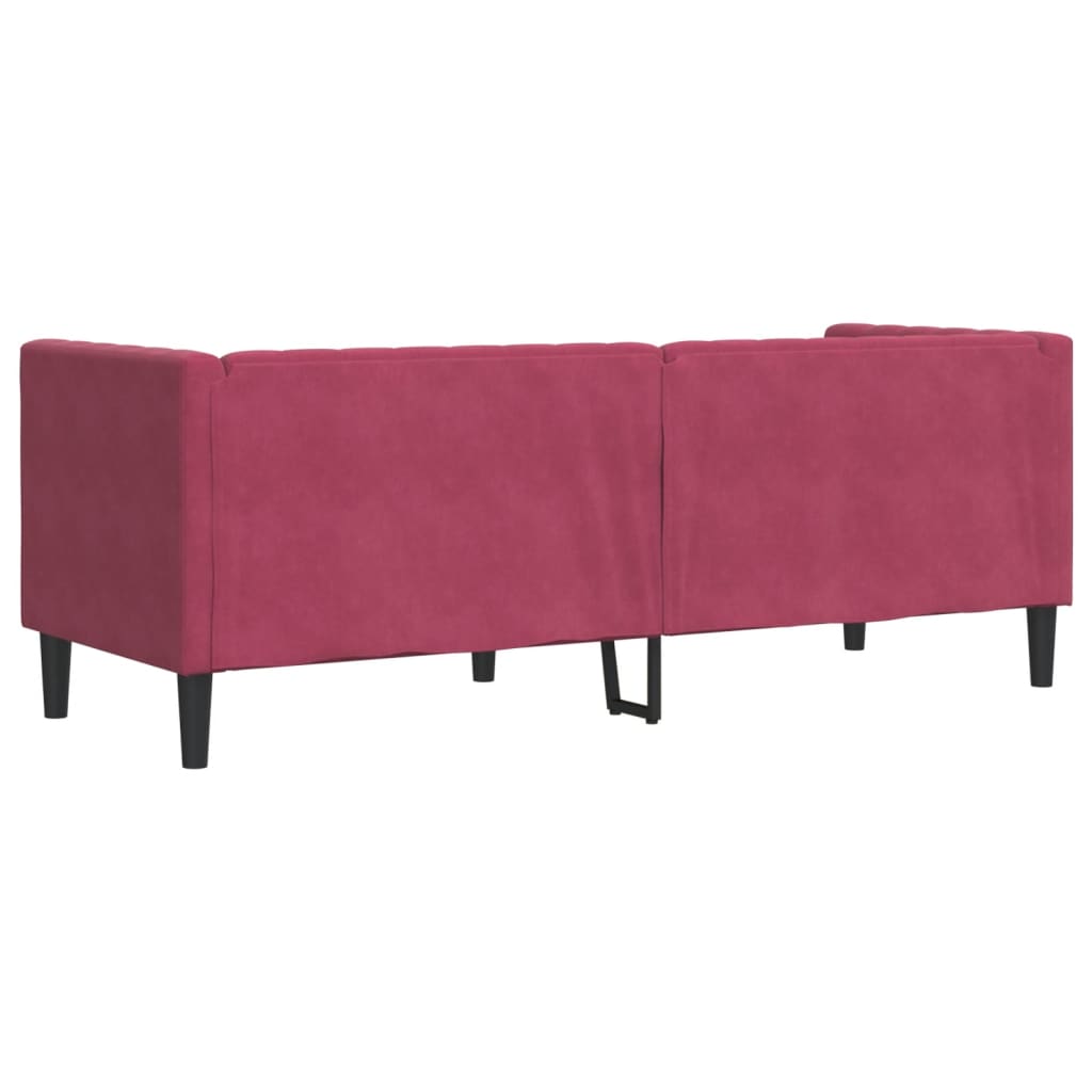 Divano Chesterfield con Rinforzi 3 Posti Rosso Vino in Velluto 372697