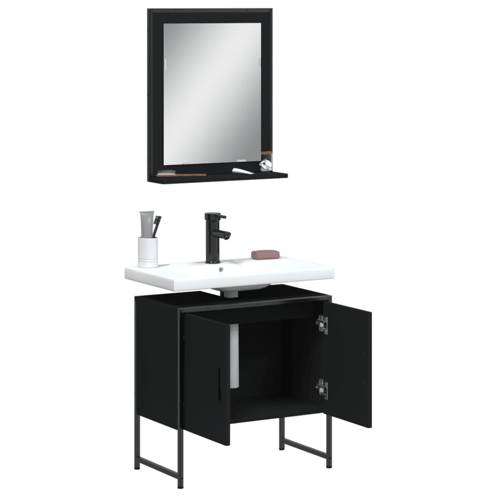 Set Mobili da Bagno 2 pz Nero in Legno Multistrato 3214334
