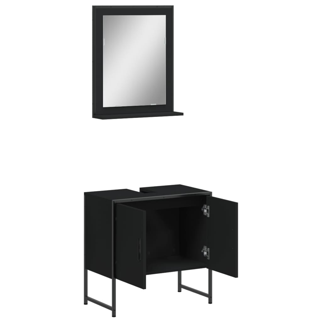 Set Mobili da Bagno 2 pz Nero in Legno Multistrato 3214334