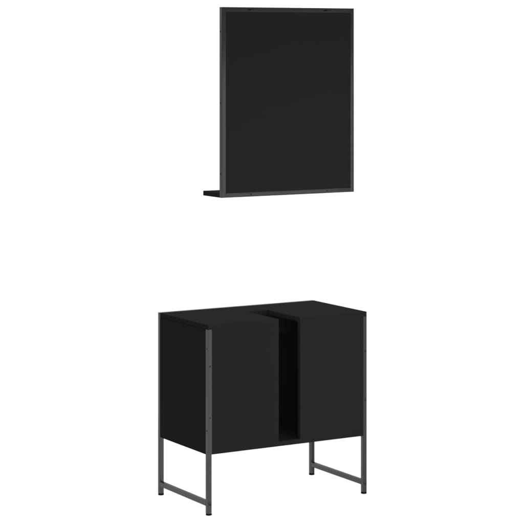 Set Mobili da Bagno 2 pz Nero in Legno Multistrato 3214334