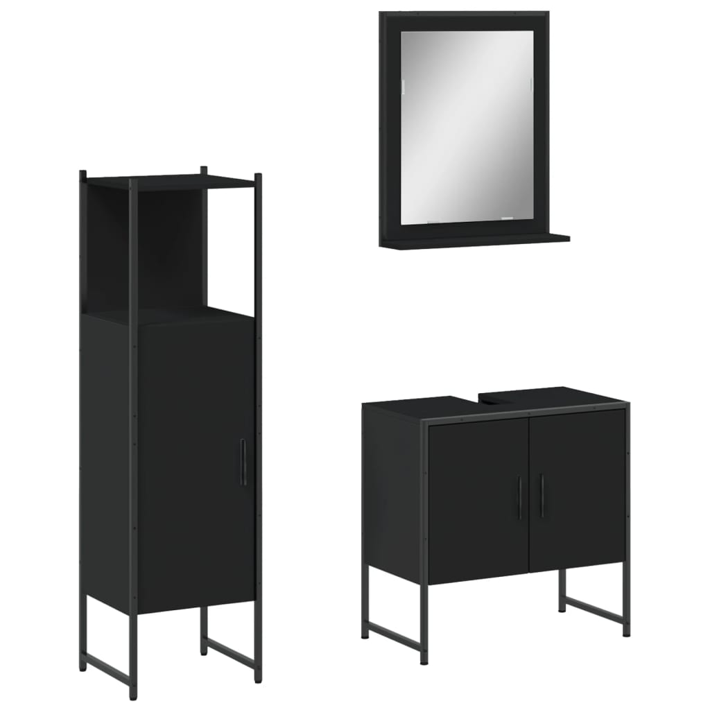 Set di Mobili da Bagno 3 pz Nero in Legno Multistrato 3214344