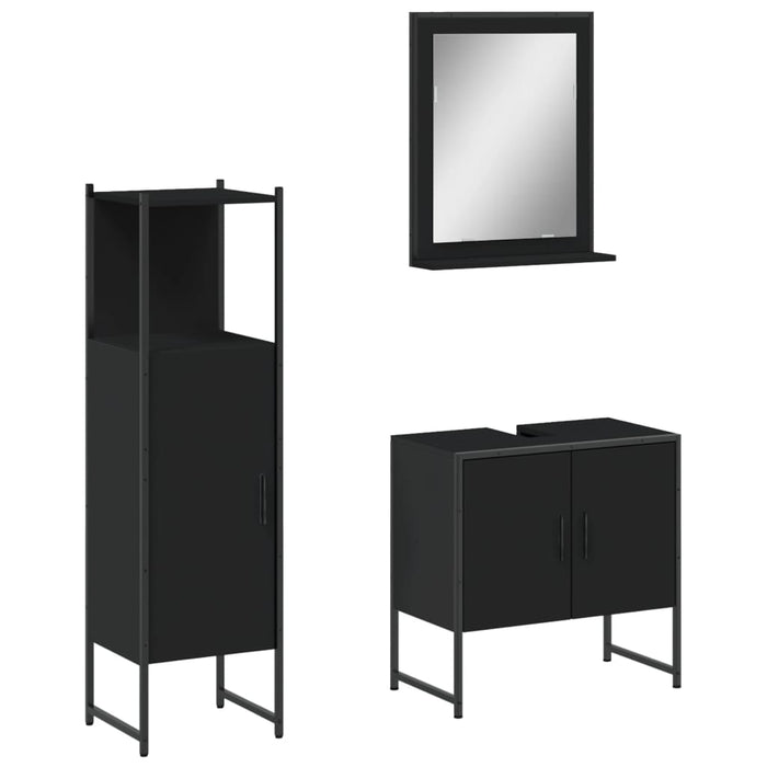 Set di Mobili da Bagno 3 pz Nero in Legno Multistrato 3214344