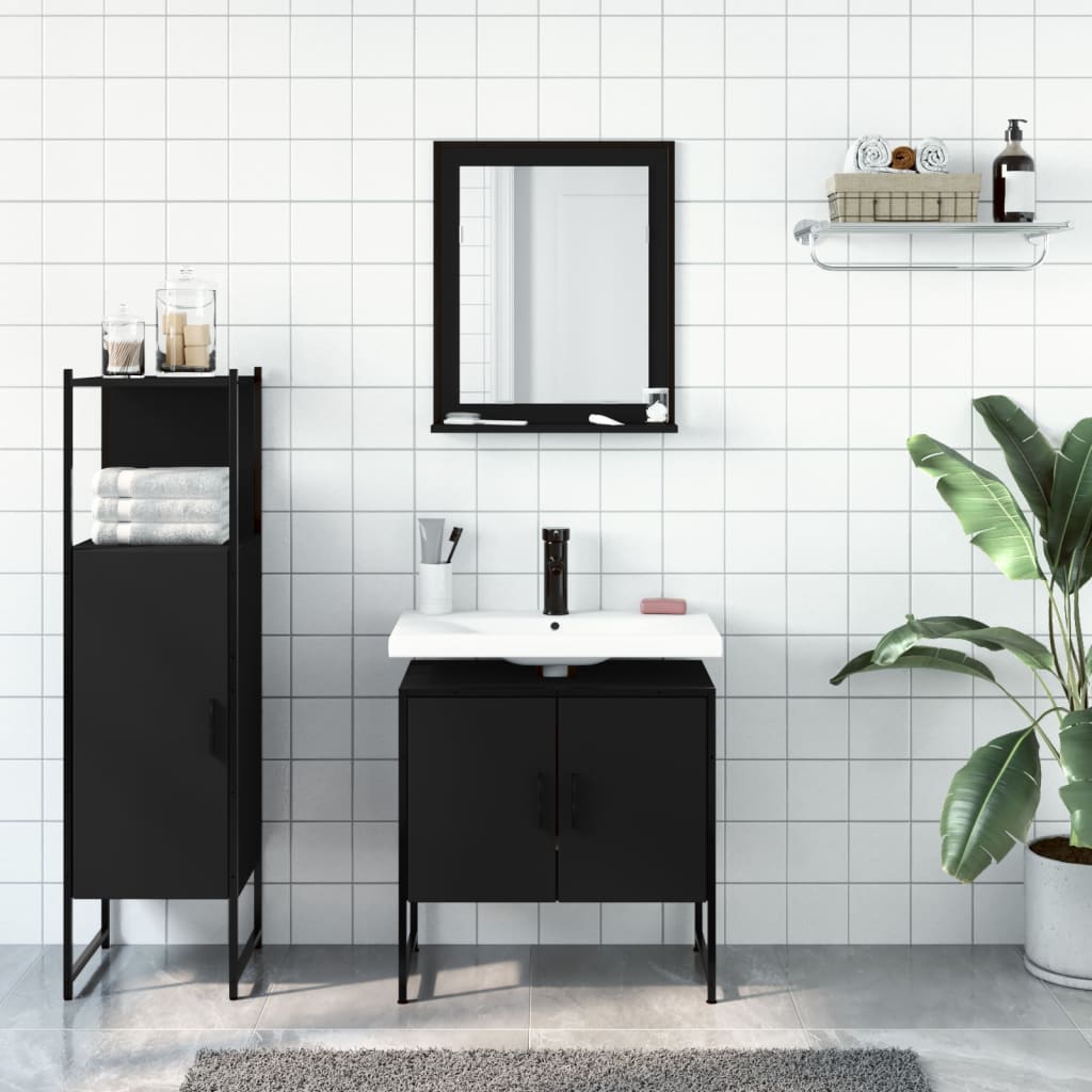 Set di Mobili da Bagno 3 pz Nero in Legno Multistrato 3214344