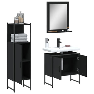 Set di Mobili da Bagno 3 pz Nero in Legno Multistrato 3214344