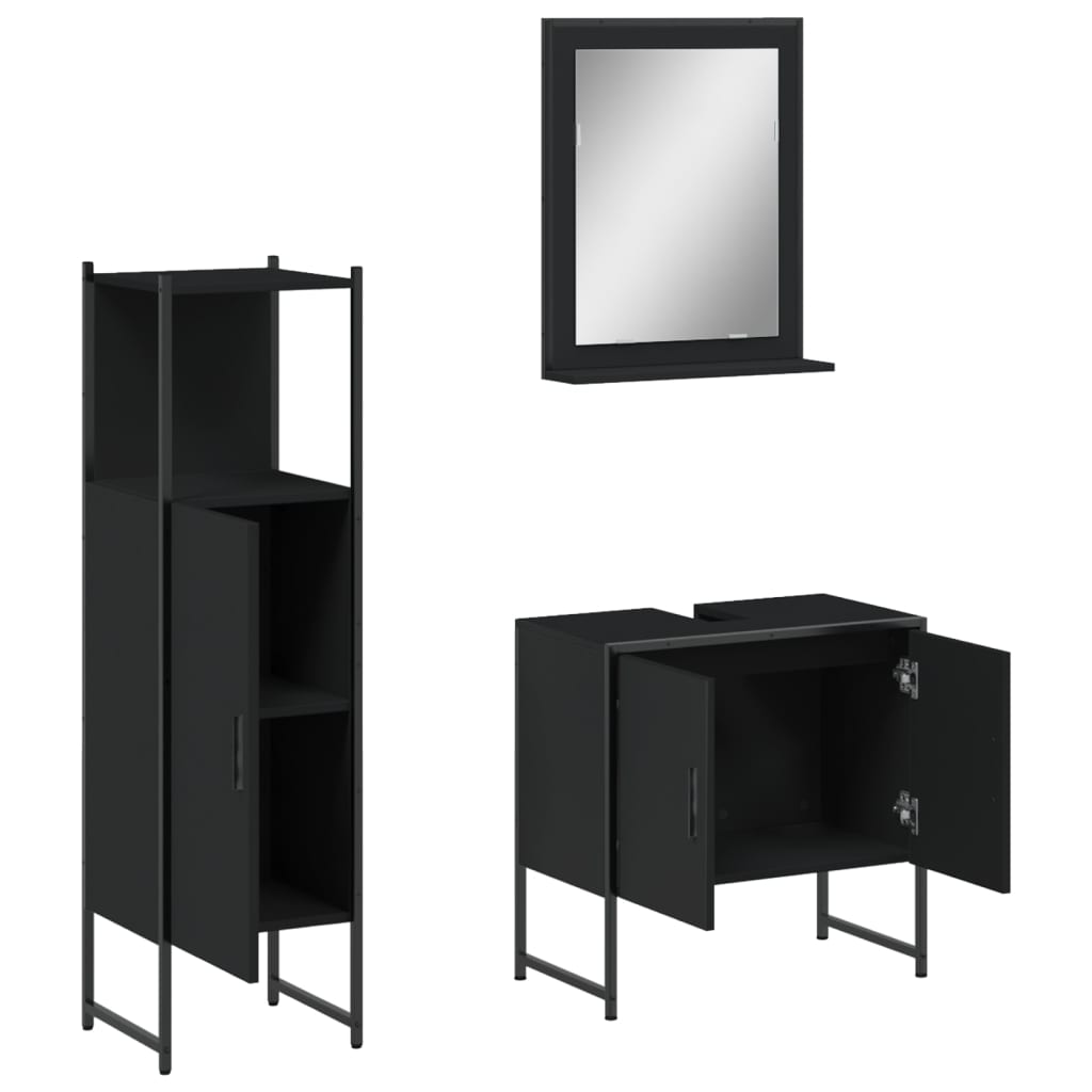 Set di Mobili da Bagno 3 pz Nero in Legno Multistrato 3214344