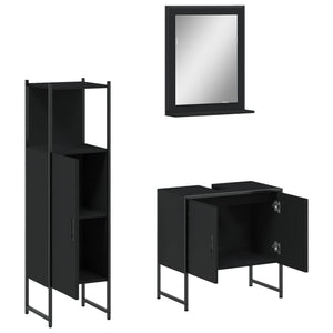 Set di Mobili da Bagno 3 pz Nero in Legno Multistrato 3214344