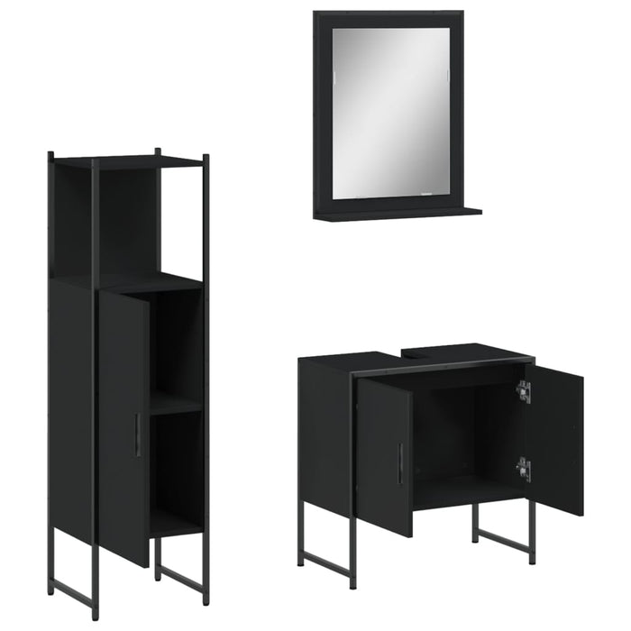 Set di Mobili da Bagno 3 pz Nero in Legno Multistrato 3214344