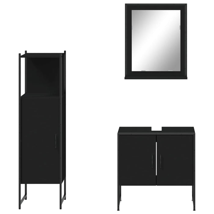 Set di Mobili da Bagno 3 pz Nero in Legno Multistrato 3214344