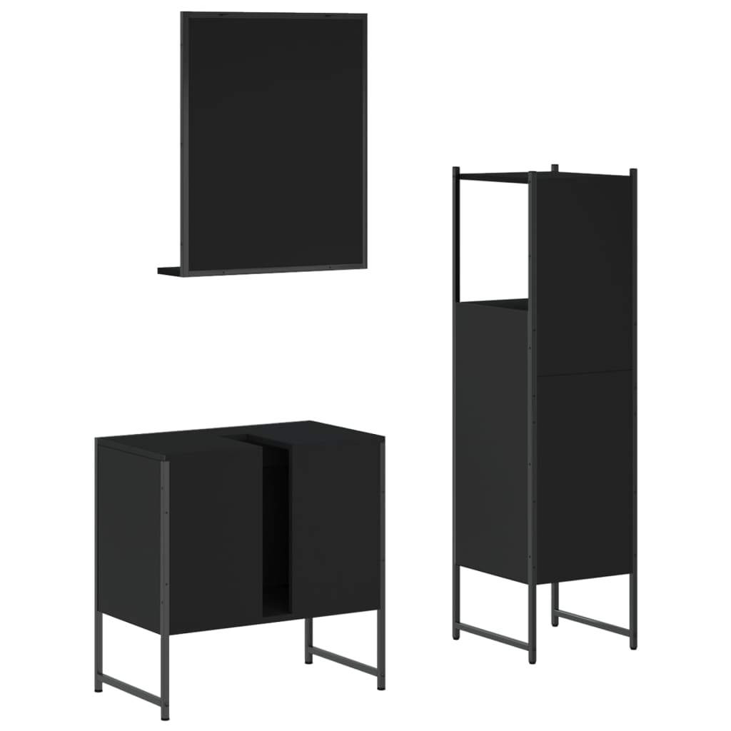 Set di Mobili da Bagno 3 pz Nero in Legno Multistrato 3214344