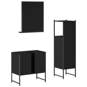 Set di Mobili da Bagno 3 pz Nero in Legno Multistrato 3214344