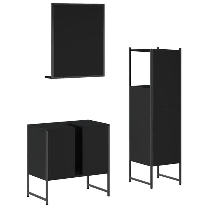 Set di Mobili da Bagno 3 pz Nero in Legno Multistrato 3214344